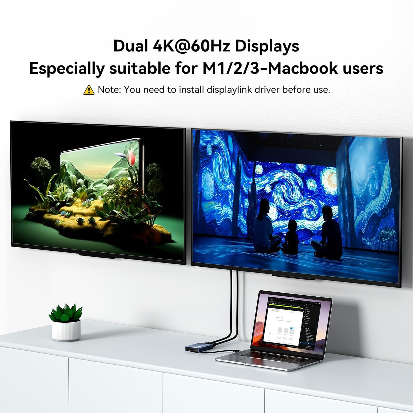 ACASIS USB C to Dual HDMI DisplayLink Adapter, 4K@60Hz, 2 HDMI & 3 USB-A Ports, 100W PD Charging, USB C DisplayLink Docking Station for Mac M1/M2/M3/Windows,USB A/C to Dual Monitor Adapter