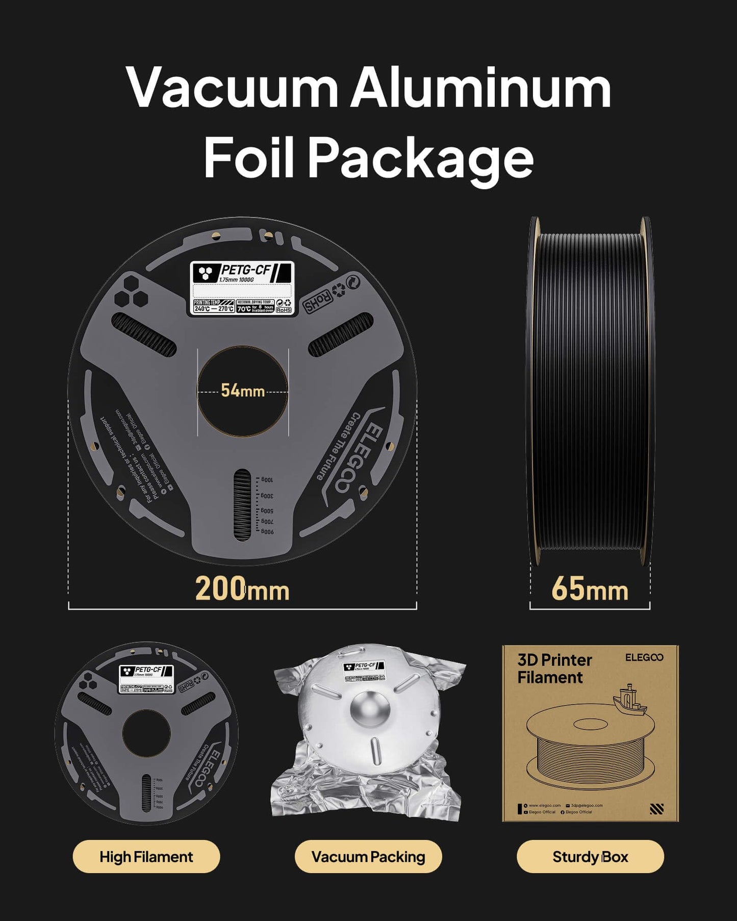 ELEGOO Carbon Fiber PETG Filament 1.75 mm Gray 1KG, High Strength & Rigidity PETG-CF 3D Printing Filament, Abrasion Resistance for Functional Parts, 1KG(2.2lbs) Spool Fits for Most FDM 3D Printers