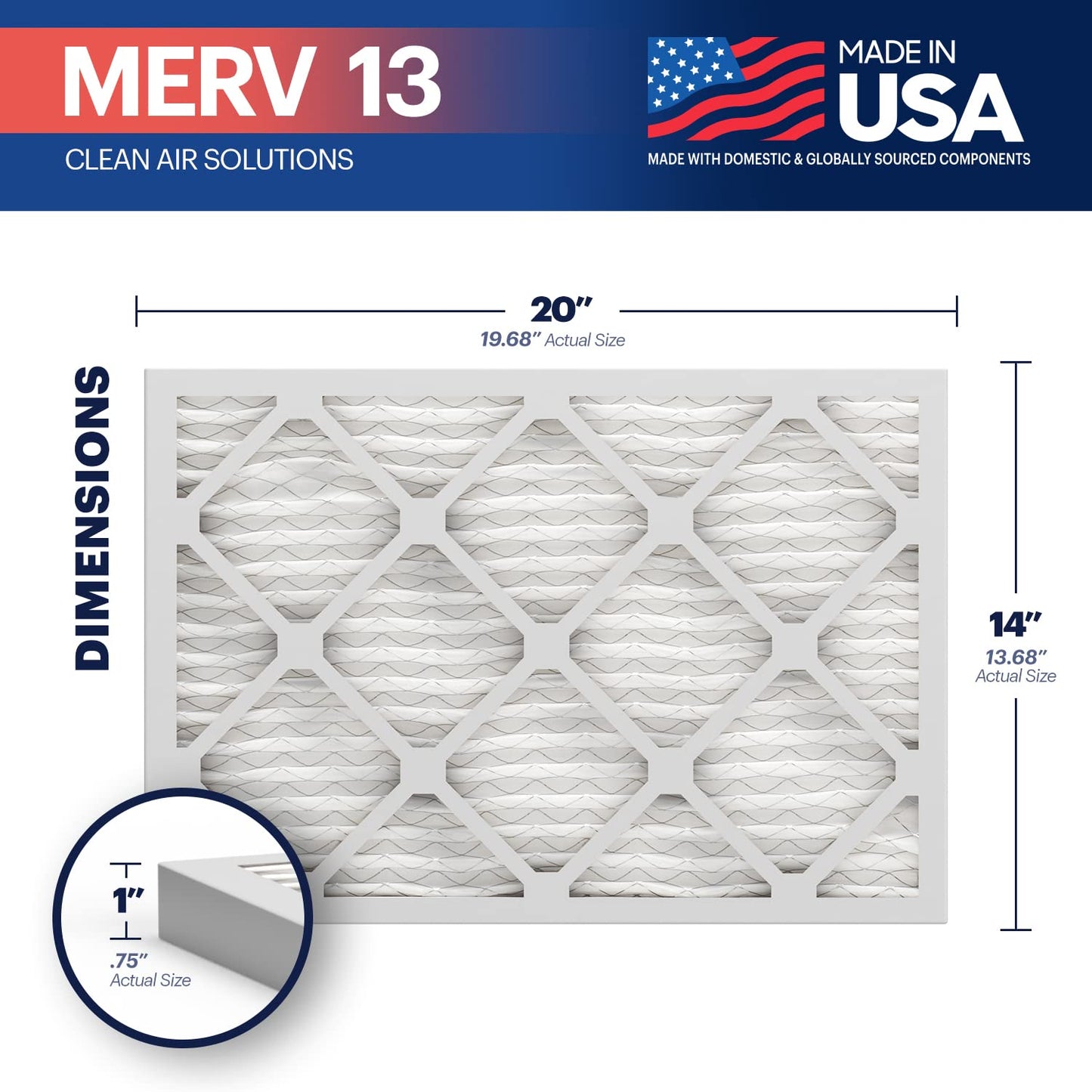Bnx Trufilter 14X20X1 Air Filter Merv 13 (4-Pack) - Made In Usa - Electrostatic Pleated Air Conditioner Hvac Ac Furnace Filters
