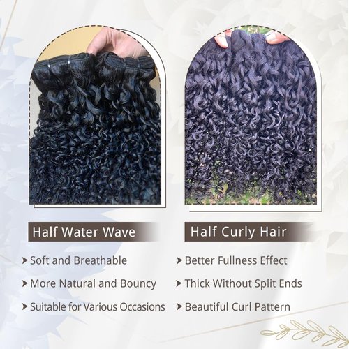 Pixie Curly Bundles Human Hair Water Wave Human Hair Bundles 10 12 14 Inch Kinkycurly Bundles 3c4a Quick Weave Water Wave with Spiral Curly End 100% Raw Virgin Hair Extensions 3pcs Wavy Natural Black