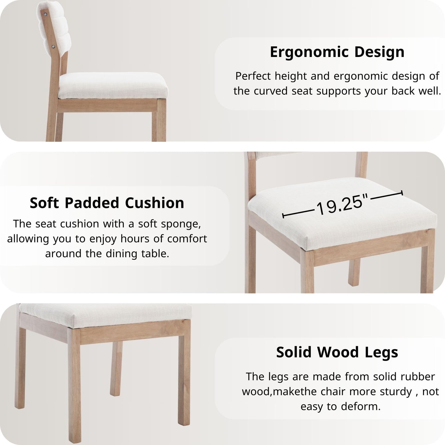 RIVOVA Linen Dining Chairs Set of 4, Comfortable Upholstered Seats with Wood Legs, Mid Century Modern Chairs for Kitchen, Living, Bedroom, Restaurant, Beige
