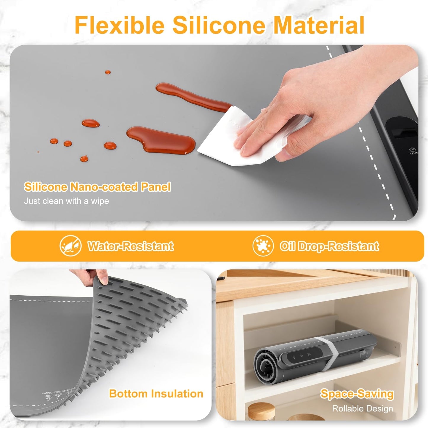 Warming Food Mat, Electric Heating Warming Mat for food with 6 Level Temperature & 6 Hours Timer, Flexible Silicone Food Warmer, Portable Warming Trays for Party Home Kitchen (Gray, 23.6"x15")