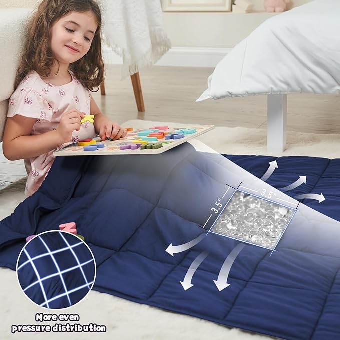 Weighted Blanket Kids 3lbs, 36"x48", Cooling Heavy Throw Blanket for 20-40lbs, Microfiber Soft Thick Big Blankets Weighted Comforter Breathable Gift for Sleeping, Navy