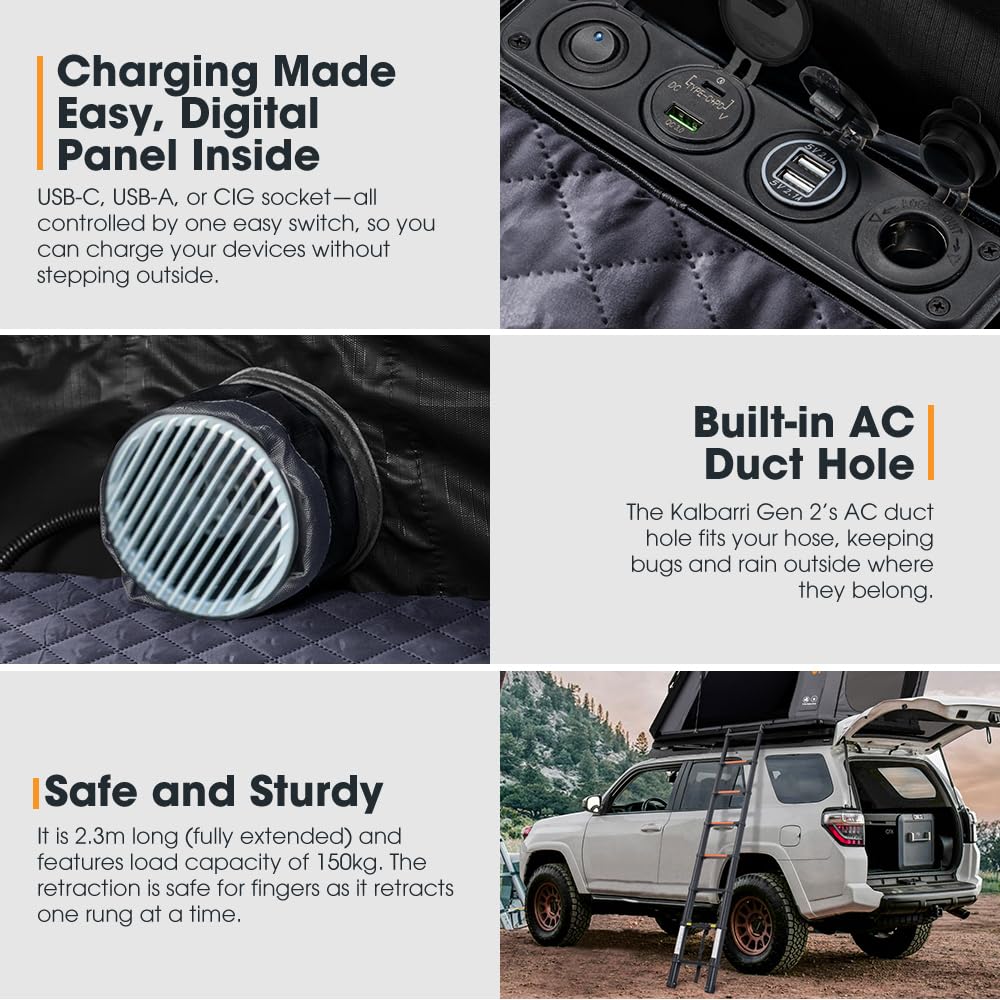 Sanhima Rooftop Tent Hard Shell - Hotham Overland Aluminium Roof Top Tent w/Larger Space, Full Ceiling LED Light & Skyview Window, 2” Thick Mattress, for Car SUV Truck Camping, 2-3 People, Gray