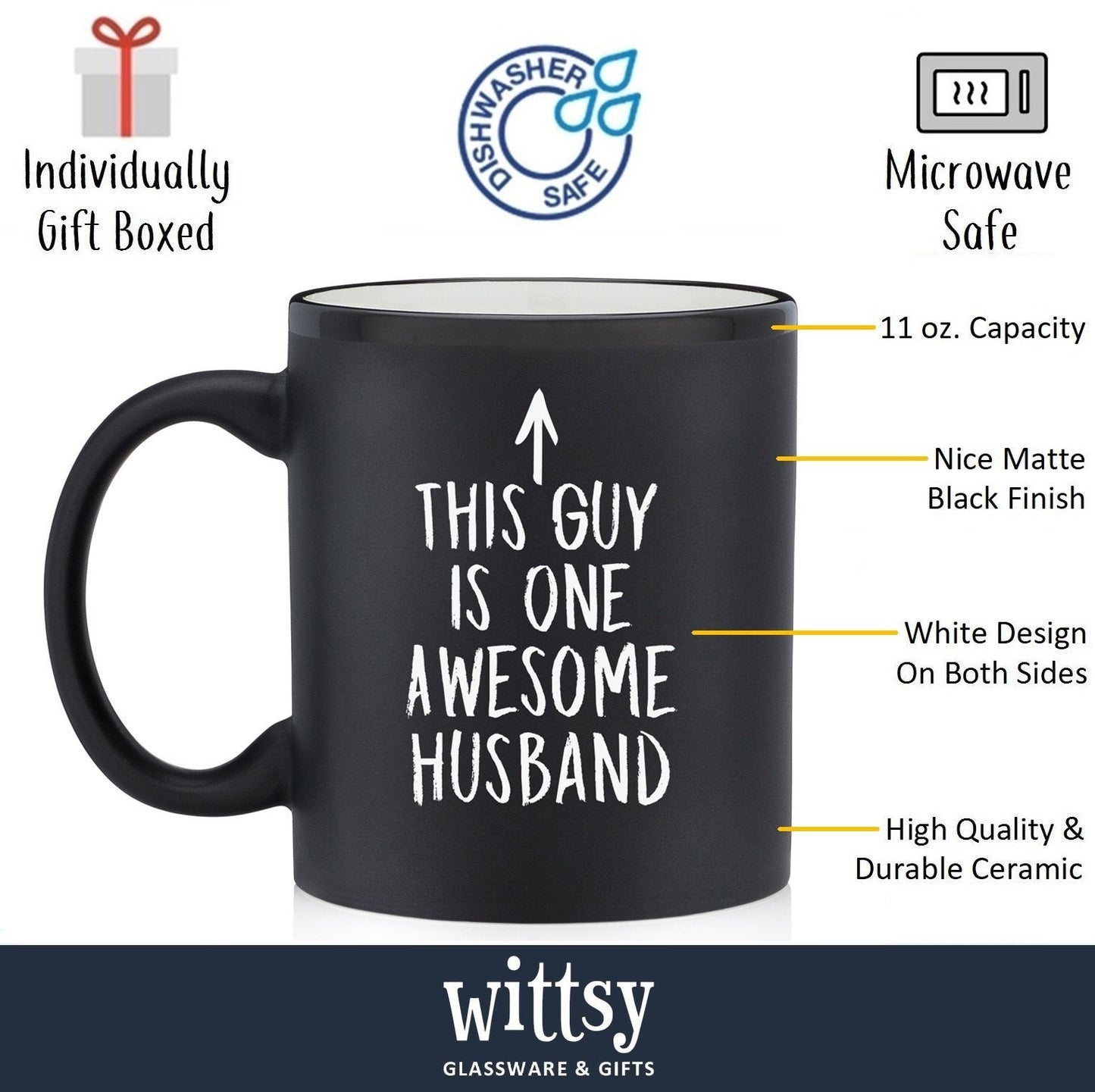 One Awesome Husband Funny Coffee Mug - Anniversary & Valentine's Gifts for Men, Him - Best Husband Gifts from Wife, Wifey, Her - Unique Birthday Present Idea - Fun & Cool Novelty Cup (Matte Black)