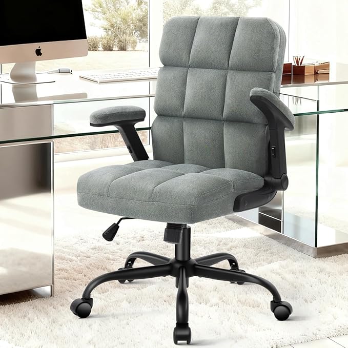 SEATZONE Home Office Executive Desk Chair with Wheels,Comfortable Ergonomic Flip-up Armrest Adjustable Swivel Computer Desk Chair,Grey