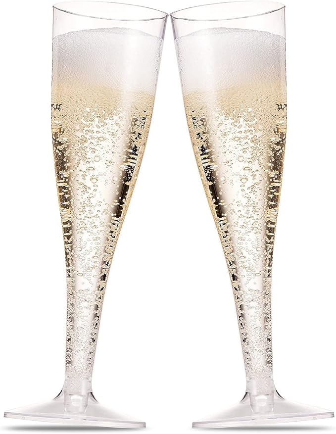 30 Pack Disposable Clear Plastic Champagne Flutes - 5 Oz Toasting Glasses for Wedding Party, Cocktail, Mimosa