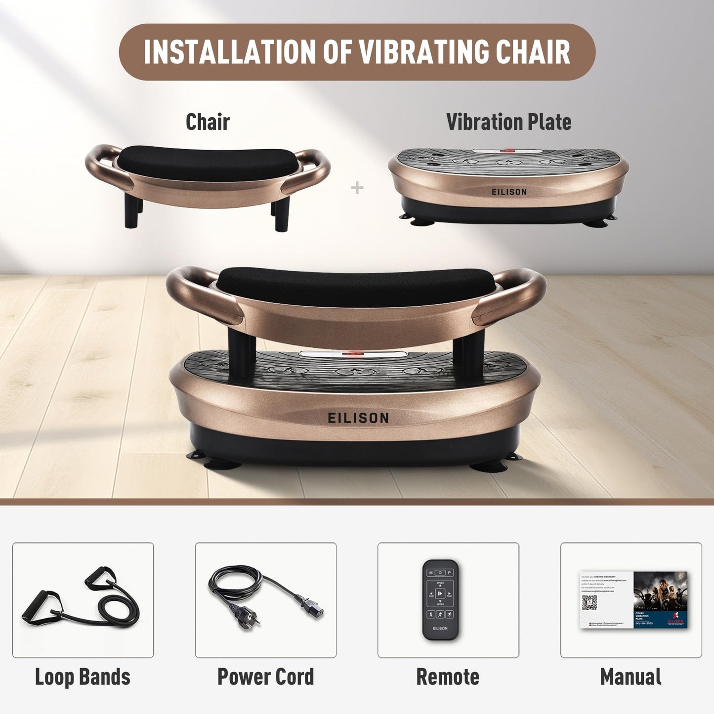 EILISON FITABS 3D Vibration Plate Exercise Machine with Seat - Ocsillation, Pulsation + Vibration Platform, Push Up | Vibration Machine for Lymphatic Drainage, Recovery (Fitabs Brown)