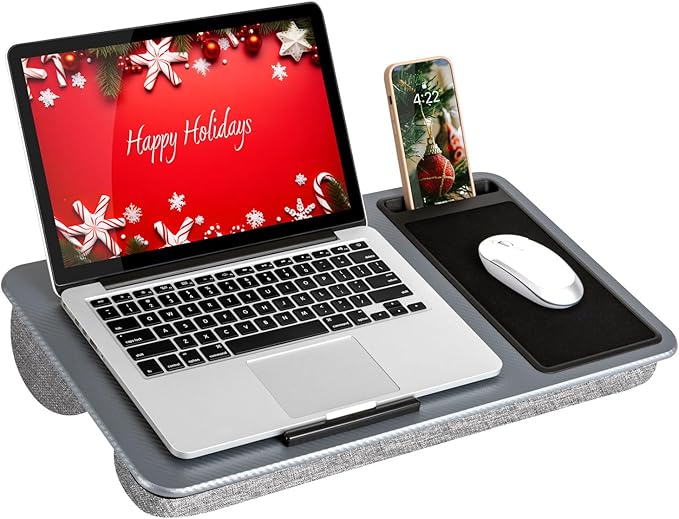 LAPGEAR Home Office Lap Desk with Device Ledge, Mouse Pad, and Phone Holder - Silver Carbon - Fits up to 15.6 Inch Laptops - Style No. 91585