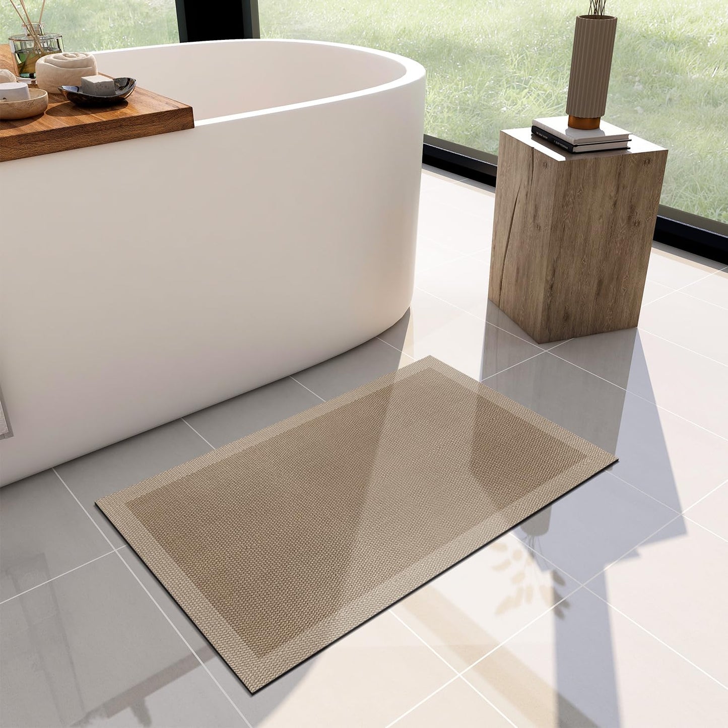YIHOUSE Ultra Thin Jute Print Bath Mat -24"x 16" Super Absorbent Quick Dry Thin Bathroom Rugs Fit Under Door, Non Slip Rubber Backed Mat Washable Bathroom Floor Mats for Shower Room,Sink