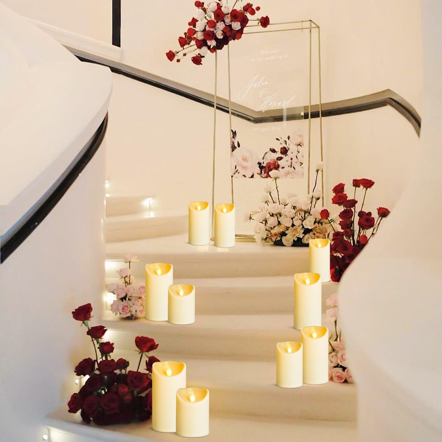 LEOSAN led Flameless Candles Outdoor Indoor Battery Operated Flickering Candles with Remote Timers, Won't Melt, Ivory Plastic D3 xH4 5" 6" for Halloween, Party, Valentine's Day, Wedding (18 pcs)