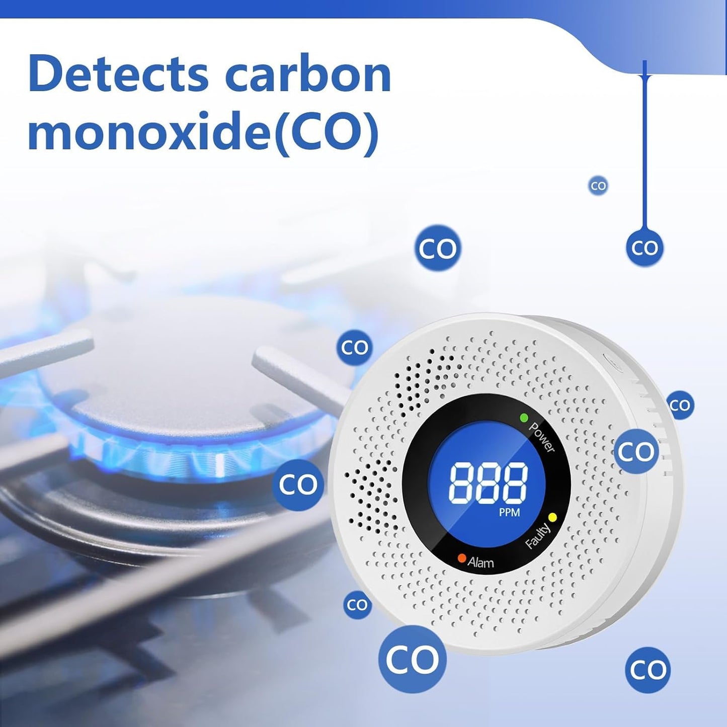 Carbon Monoxide Detectors, Travel Carbon Monoxide Detector Battery，Replaceable Battery Operated CO Detector Alarm with Digital Display for Warehouse, Kitchen, Restaurant,Hotel, Garage, 3 Packs