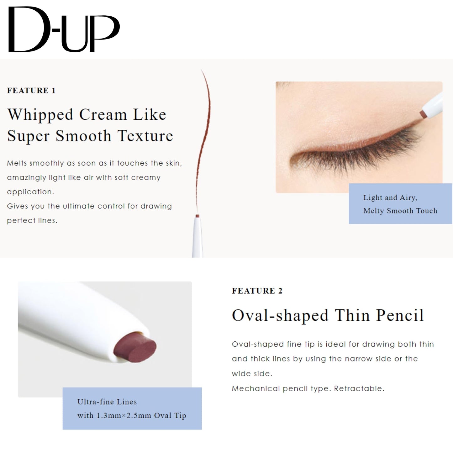 D-UP Pencil Eyeliner, Smooth Eye Makeup, Waterproof & Smudge Resistant Eye Liner, Japanese Brown Eyeliner Pencil for Women, Wate