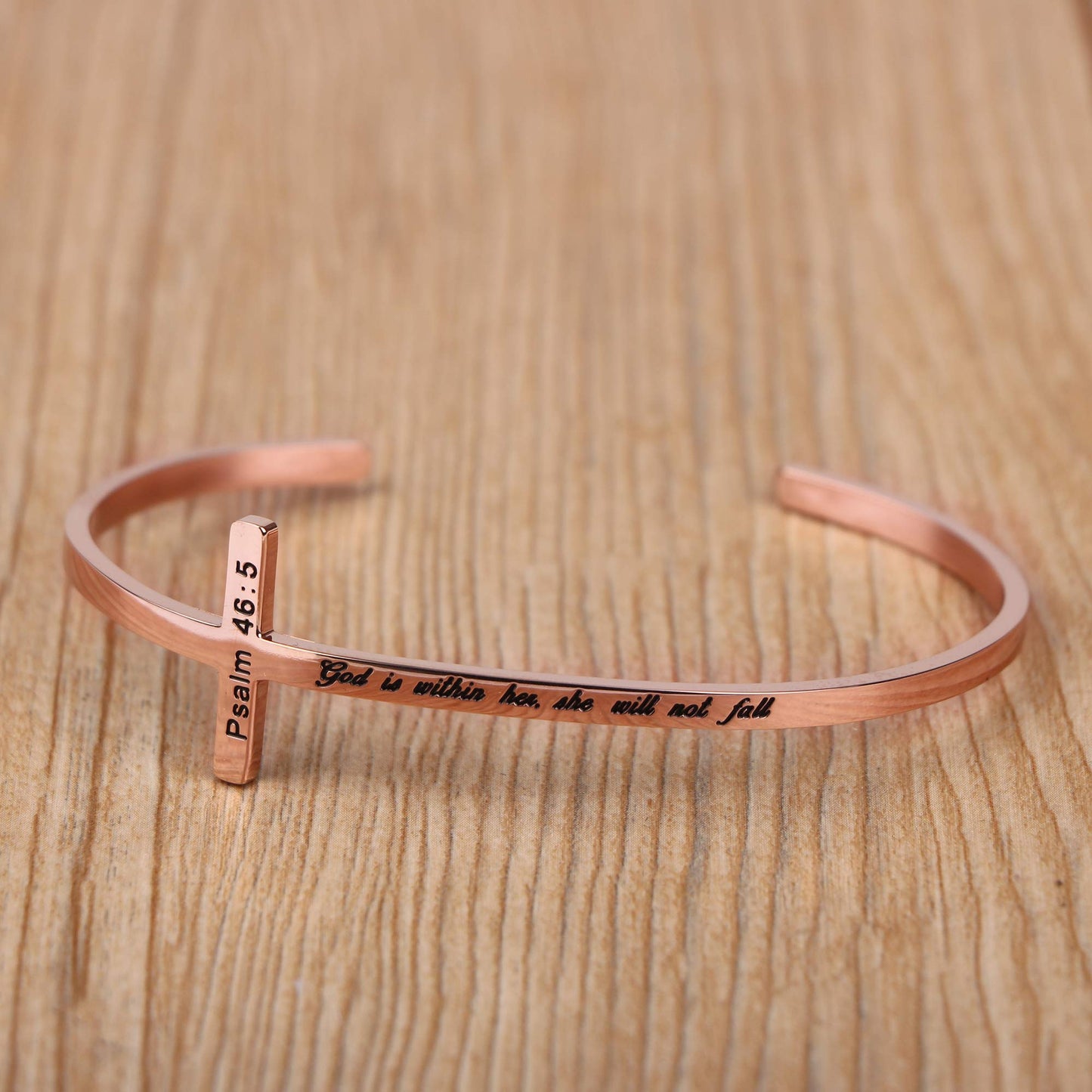 God Is Within Her She Will Not Fall Psalm 46:5 Christian Gifts for Women Stainless Steel Bible Verse Cross Bracelet Birthday Bap