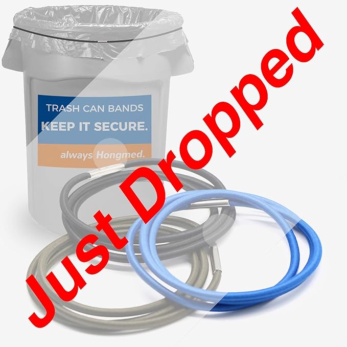 Trash Can Bands Set of 3, Fits 32 to 55 Gallon Cans, Large Elastic Rubber Bands for Kitchen/Office/Garage, Secure Garbage Bags(Black/Blue/Green)