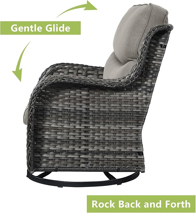 Rilyson Wicker Rocking Chair Swivel Chairs - 2 Piece Rocker Patio Chairs Set Rattan Rocking Chair for Outdoor Porch Deck Garden Backyard (Mixed Grey/Grey/Smile)