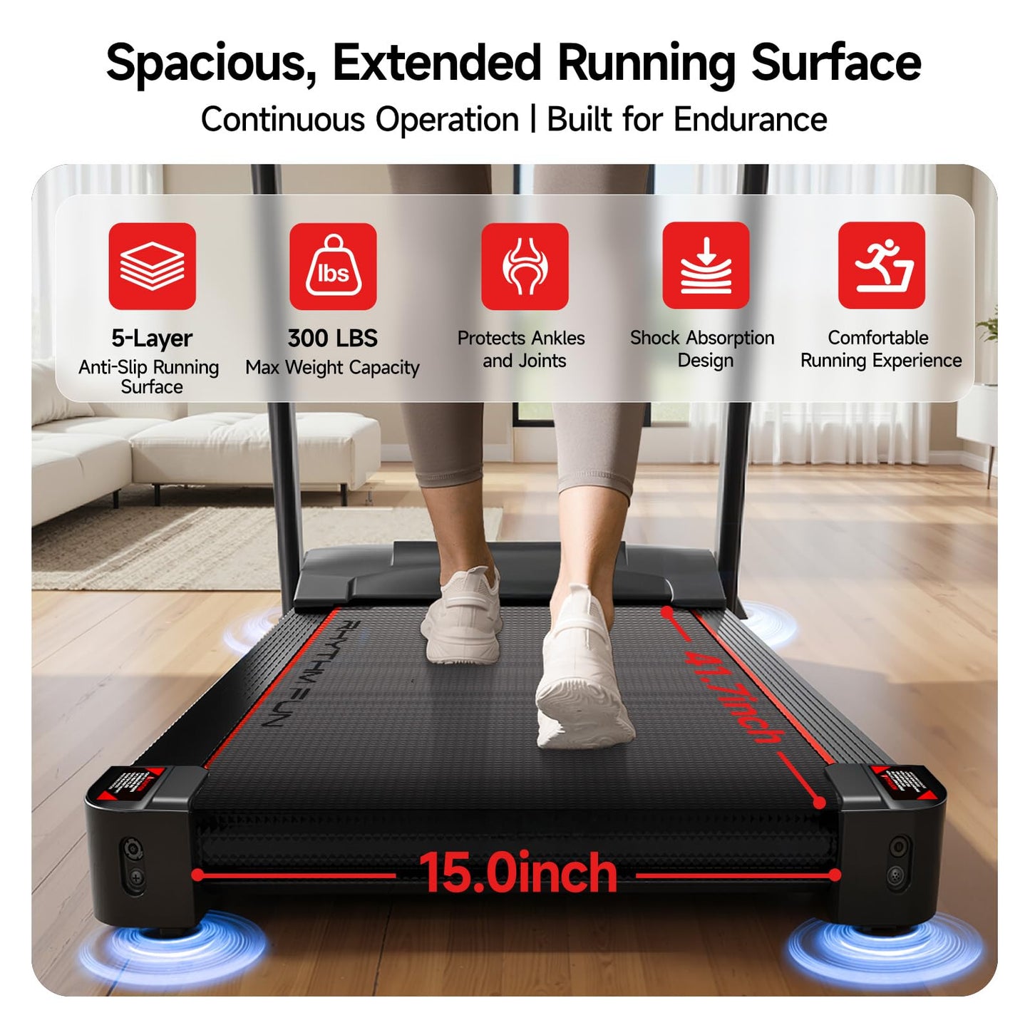 RHYTHM FUN 8.0 MPH Treadmills for Home, Running Walking Pad Treadmill with Incline up to 8%, Foldable Treadmill with Handle Bar, Low Noise Walking Pad for 300 lbs