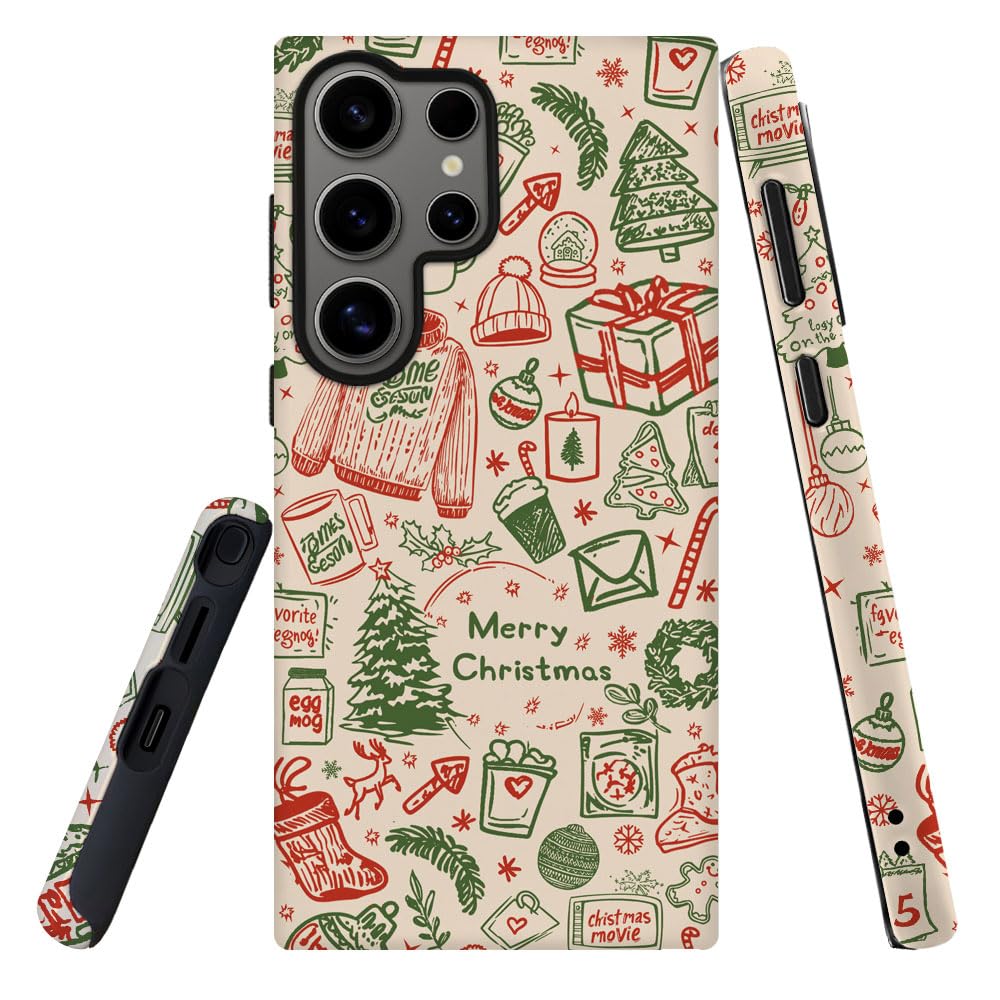 DJSOK Compatible with Samsung Galaxy S25 Ultra,Frosted PC Anti-Scratch Shockproof Case - Christmas Colorful Hat Tree