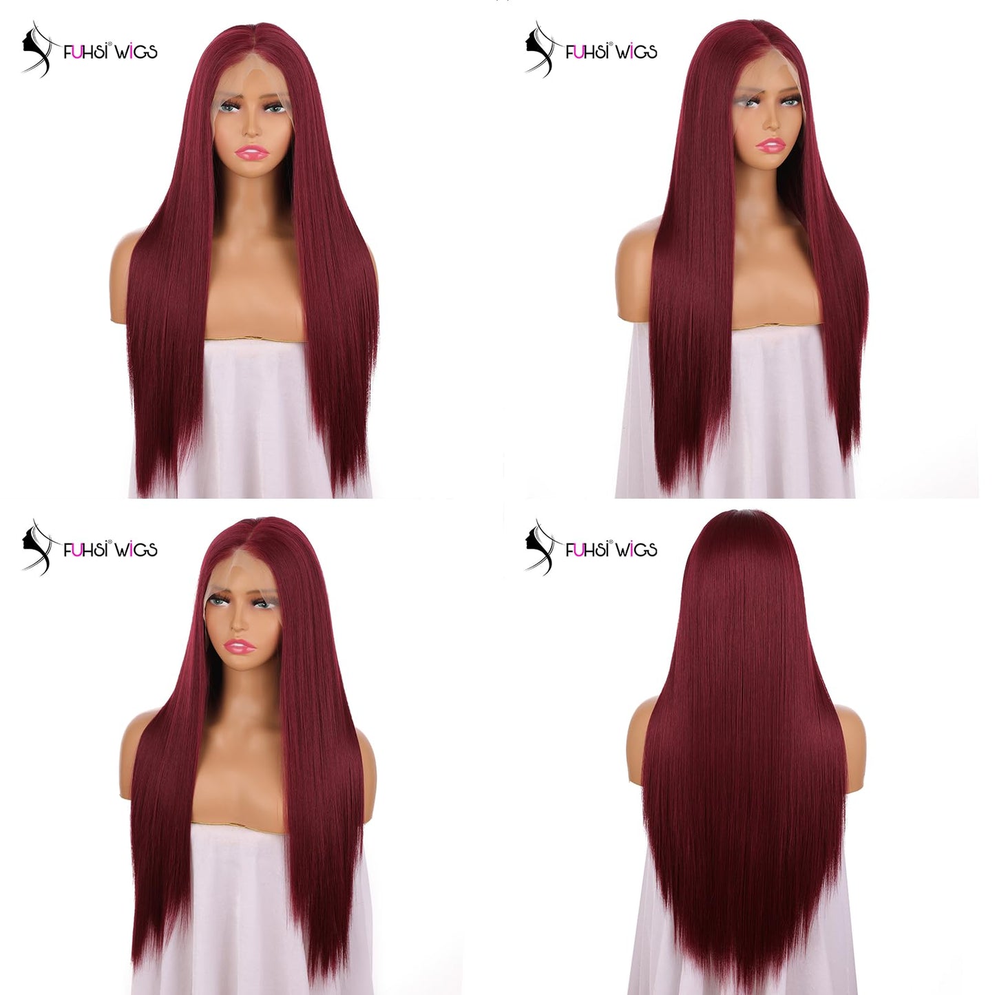 FUHSI 13  6 Purplish Red Wigs White Synthetic Hair Real Natural Wig For Women - Soft & Smooth, Tangle-Free Straight Lace Front W