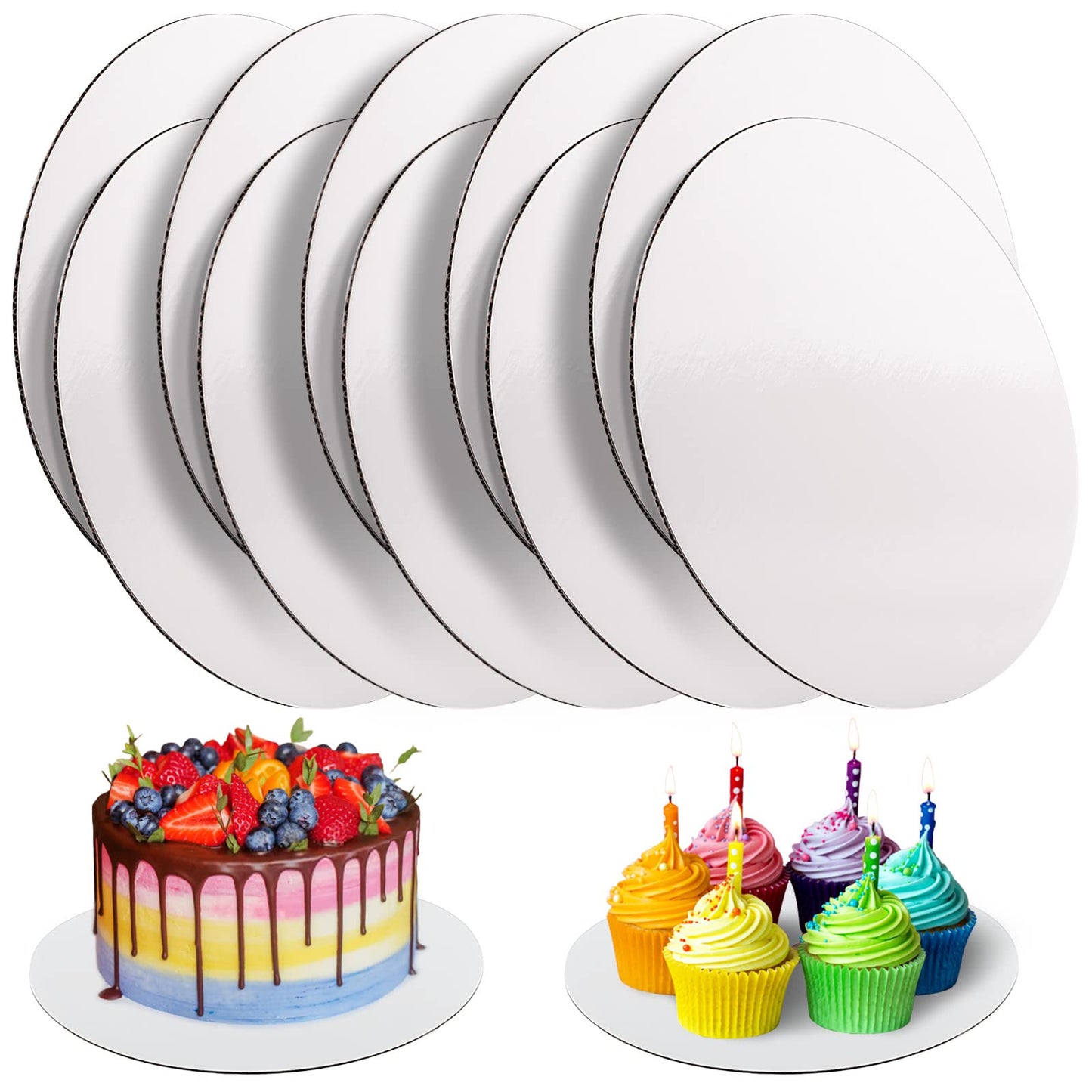10 Pcs Cake Boards, White Cake Boards 10 inch Round, Food-Graded Cardboard Cake Rounds Cake Base, Waterproof and Oil-Proof for Cake DIY, Dessert and Crafts Display(White)