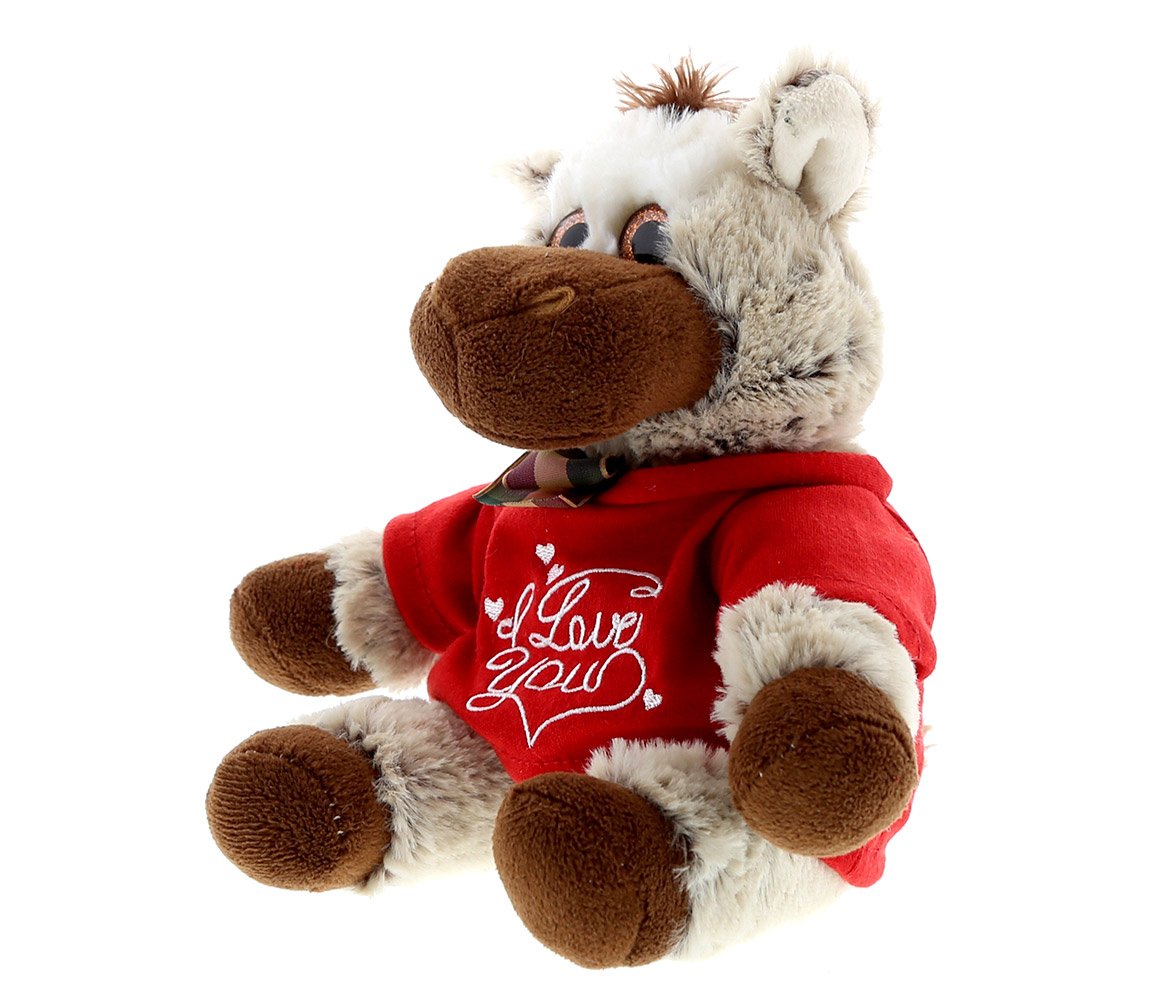 DolliBu I Love You Valentine Plush Floppy Donkey - Cute Stuffed Animal with Red Shirt and Name Personalization Gift for Valentines Day, Birthday, Anniversary, Romantic Date - 6.5 Inches