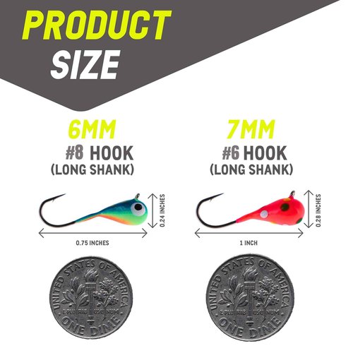 Reaction Tackle Tungsten Ice Jig 6mm - Variety kit 40pcs with Long Shank Hook