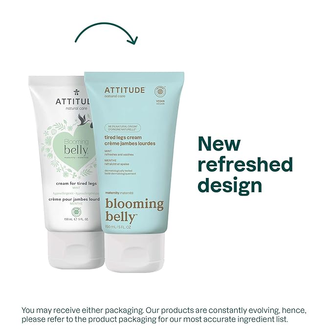 ATTITUDE Pregnancy Tired Legs Cream, EWG Verified, Dermatologically Tested, Plant and Mineral-Based, Vegan Maternity Products, Soothing and Refreshing Mint, 5 Fl Oz (Pack of 6)