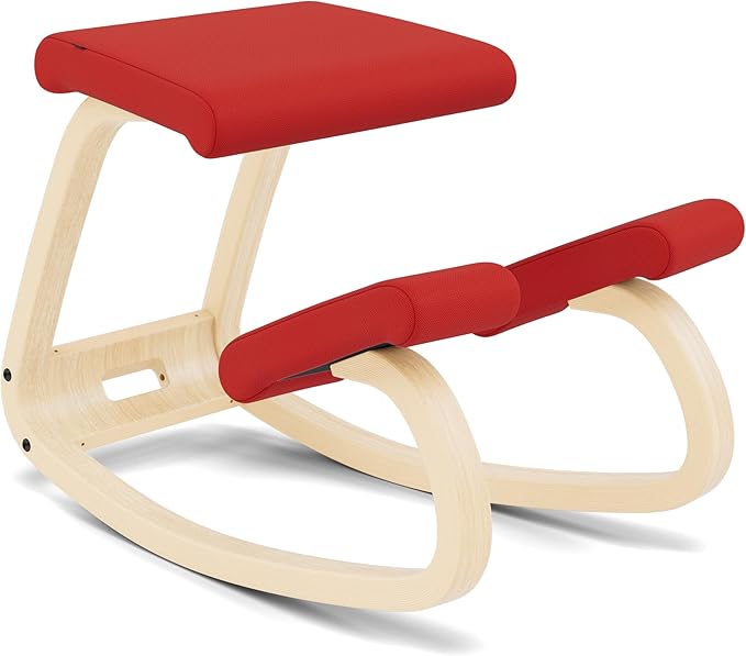 Varier Variable, The Original Kneeling Chair, Ergonomic Chair, Natural/Red, 10 Year Warranty, Design by Peter Opsvik