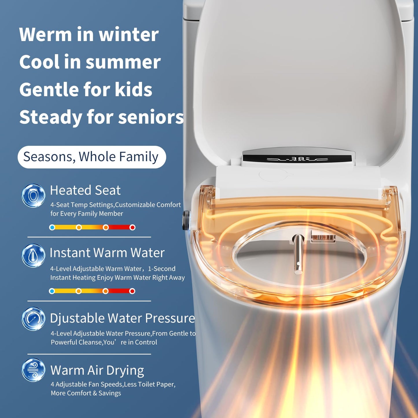 Simenr Electric Bidet Toilet Seat Elongated, Instant Warm Water Heated Wash, Self-Cleaning Nozzle, 5X Drying, Anti-Yellowing Quiet Soft Close Lid, Luxury Smart Bidet for Villa&Family, Easy DIY Install
