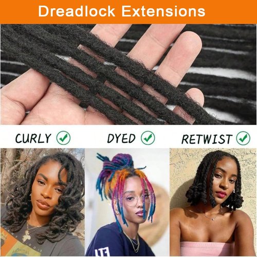 MXIRE 0.8cm Thickness 6 Inch 60 Strands Dreadlock Extensions Real Human Hair for Man/Women/Kids Full Head Handmade Permanent Loc Extensions Bundles Can Be Bleached Dyed Curled Twisted