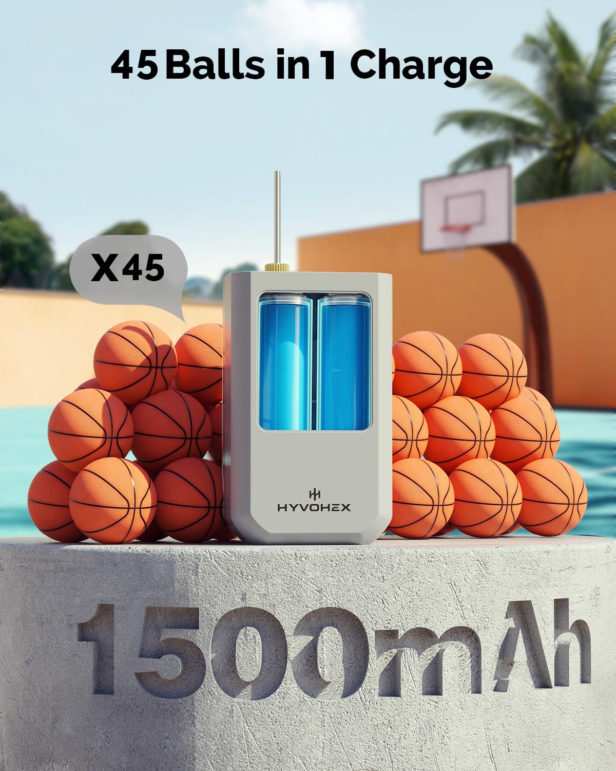 Ball Pump for Sports Balls, HYVOHEX Portable Electric Basketball Pump Ultra Fast Inflation, with Digital LED Display Air Pump for Balls, Preset Pressure with Ball Needle for Soccer, Volleyball