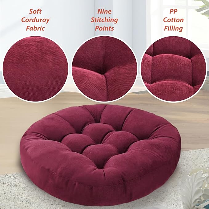 Gfobip Meditation Floor Pillow Set of 2 Large Round Floor Cushions for Adults Tufted Corduroy Floor Seat Pillows Cushion for Living Room Tatami Yoga,Sky Blue 22" L x 22" W x 5" H
