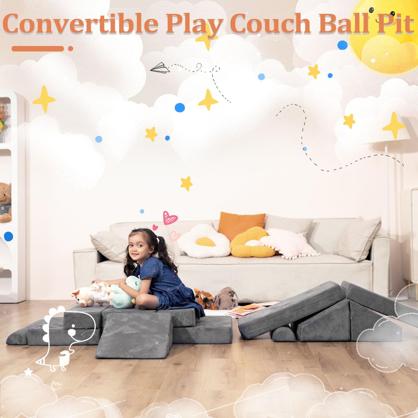 Kids Couch Toddler Sofa, Modular Kids Play Couch, Convertible Foam Climbing Sofa for Toddlers, Foam Climbing Blocks for Boys and Girls
