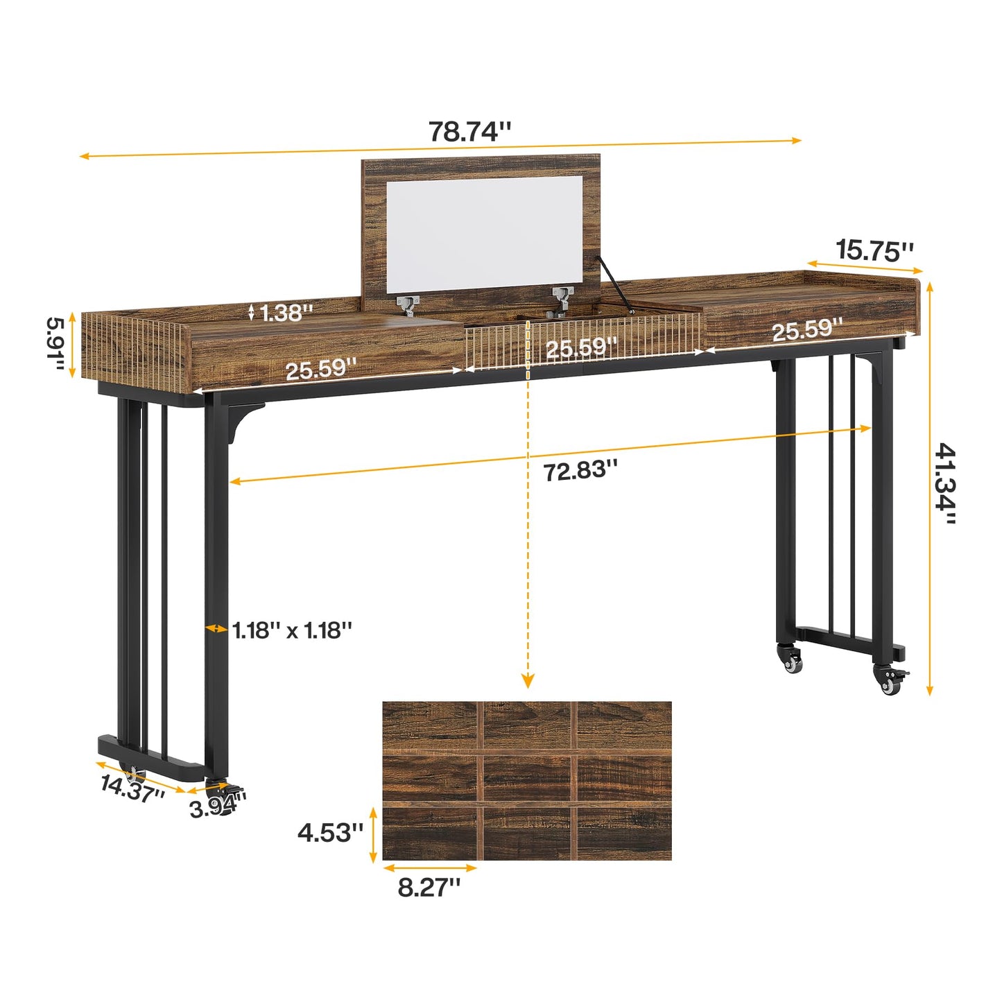Tribesigns 78.8-Inch Large Over Bed Table with Wheels, Mobile Computer Desk Makeup Vanity Desk with Storage, Standing Laptop Cart, Overbed Makeup Table for Bedroom, Brown