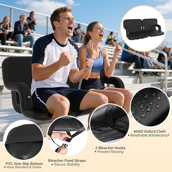 DEKEMASTER Heated Stadium Seats for Bleachers with Back Support, Portable Bleacher Chairs with Back and Cushion, 6 Adjustable Positions Pdded Bleacher Seat for Sport Events Camping
