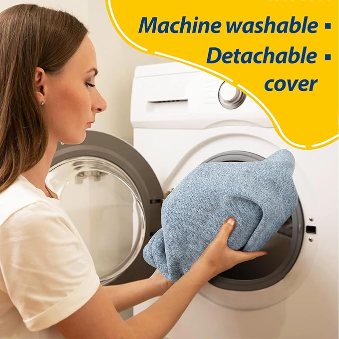 AAAAAcessories D-Shaped Chair Cushions, 2" Thick Dining Chair Pads with Ties and Removable, Machine-Washable Cover, 17" x 16", Set of 8, Light Blue