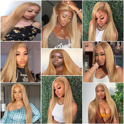 Condescension Brazilian Human Hair Bundles 20 22 24 Inch Straight 3 Bundles Human Hair 100% Unprocessed Remy Brazilian Virgin Weave Hair Honey Blonde 27 for Women
