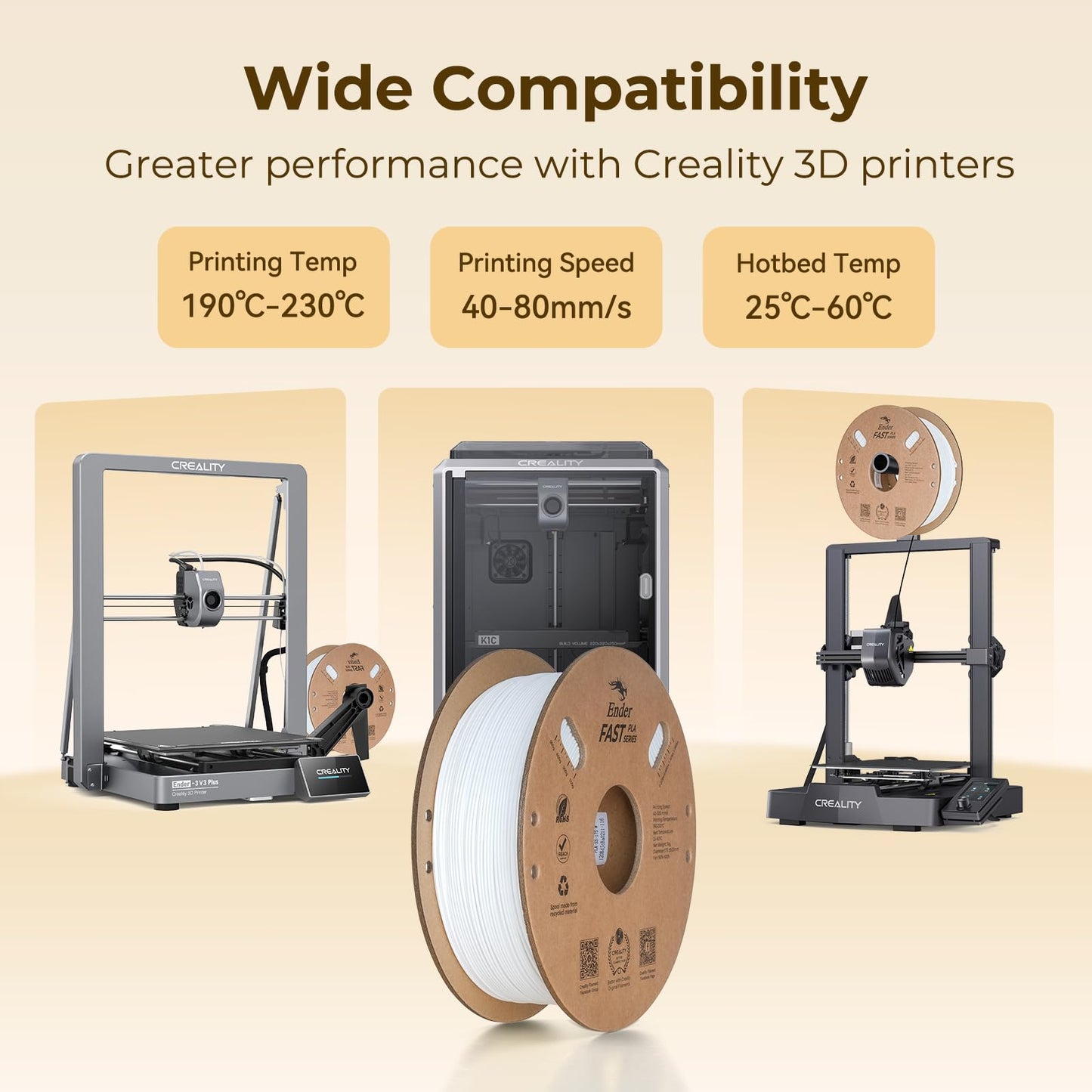 Creality High Speed PLA Filament 1.75mm, 3D Printer Filament for 300mm/s 3D Printing, Rapid PLA Dimensional Accuracy +/- 0.02 mm 1Kg Cardboard Spool(2.2lbs) for FDM 3D Printers (Orange)