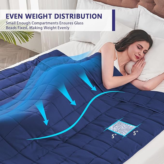 yescool Weighted Blanket for Adults (12 lbs, 60" x 80", Blue) Cooling Heavy Blanket for Sleeping Perfect for 110-130 lbs, Queen Size Breathable Blanket with Premium Glass Bead, Machine Washable