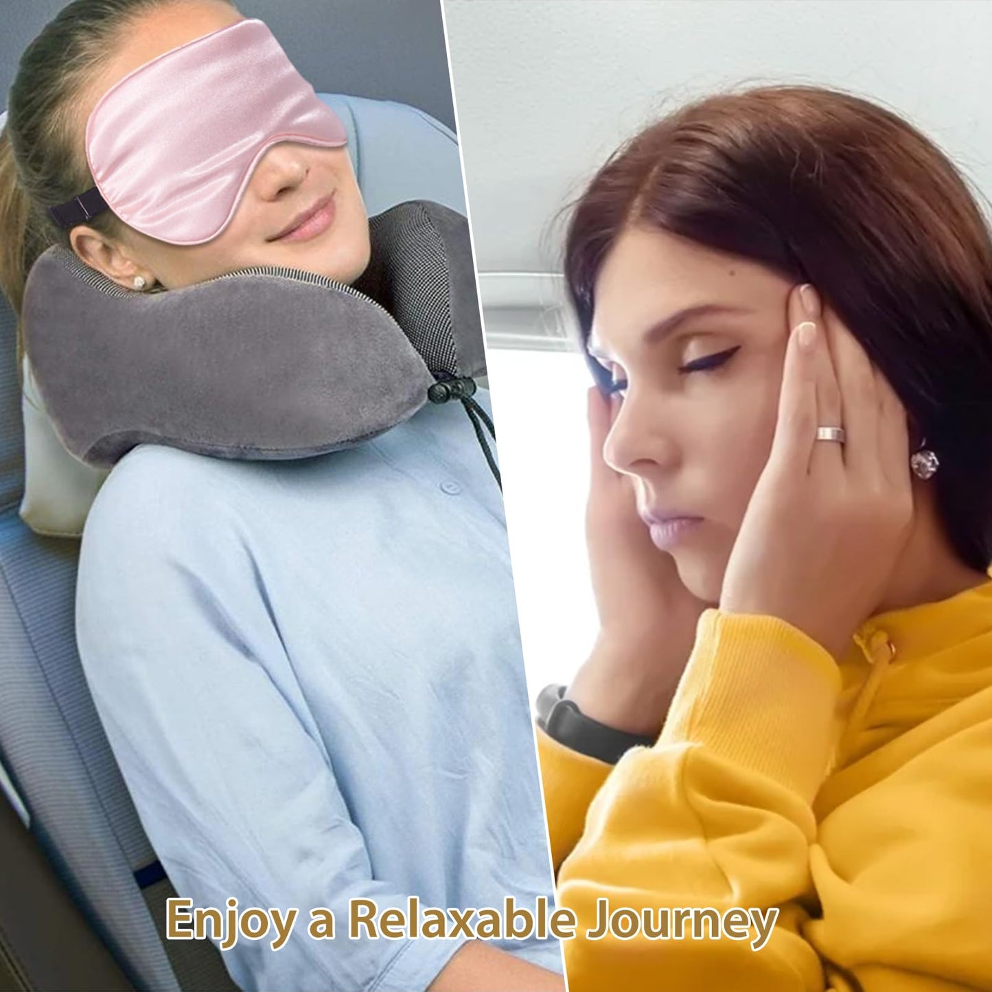 JroyJoy 4 Pack Super Soft Silk Sleep Mask - 100% Blackout, Zero Eye Pressure, Blindfold with Adjustable Strap, Travel Eye Covers (Black&Pink&Blue&Light Blue)