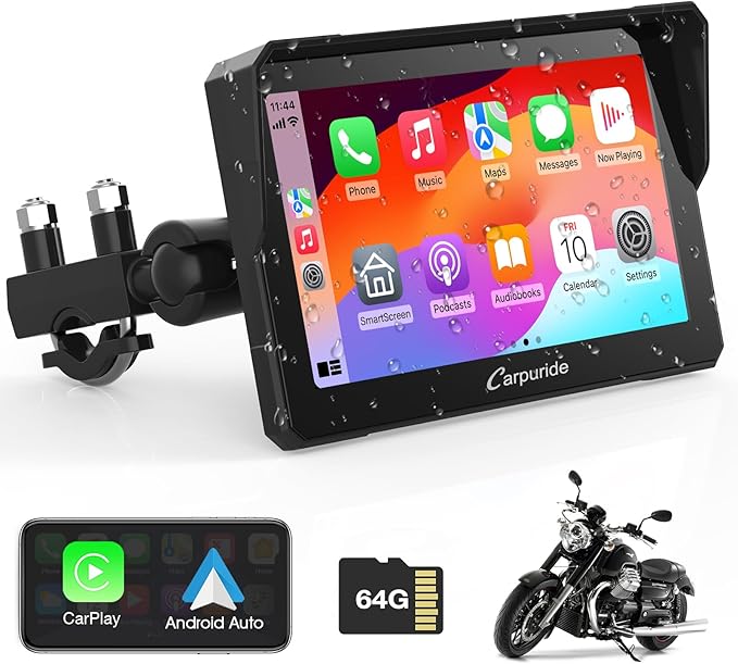 Carpuride W702 for Motorcycle, 7 inch Waterproof Touchscreen, Portable Carplay/Android Auto GPS Navigation for Motorbike, ...