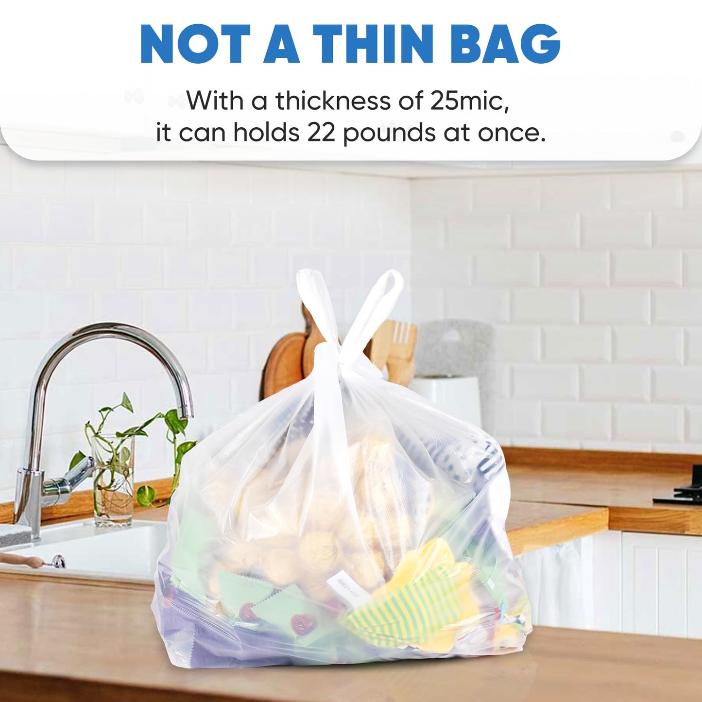 SideriLumi Plastic Bags, (11.5”x 6.5" x 21”)(200Pack) White Plastic Shopping Bags with Handles for Small Business Grocery T Shirt Bag Reusable and Disposable, in Bulk