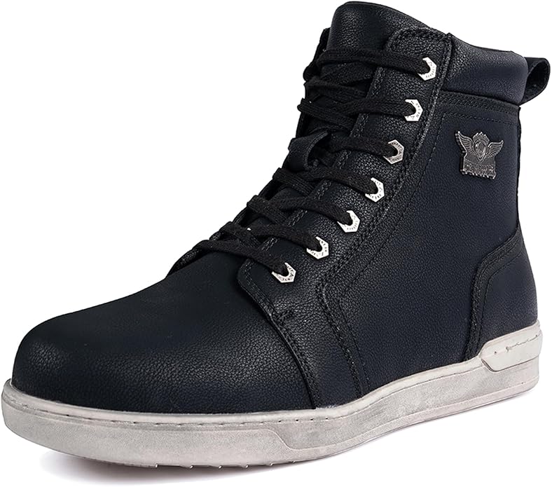 Men's Motorcycle Riding Shoes Street Riding Shoes Breathable Biker Boots Sneakers Powersports Footwear, Black Faux Leather...