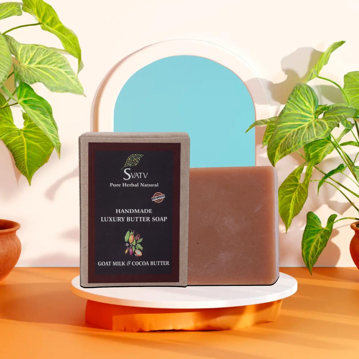 SVATV Handcrafted Soap With Natural, Soothing Herbs Of GOAT MILK & COCOA BUTTER For Men And Women - Exfoliating Bar, Traditional