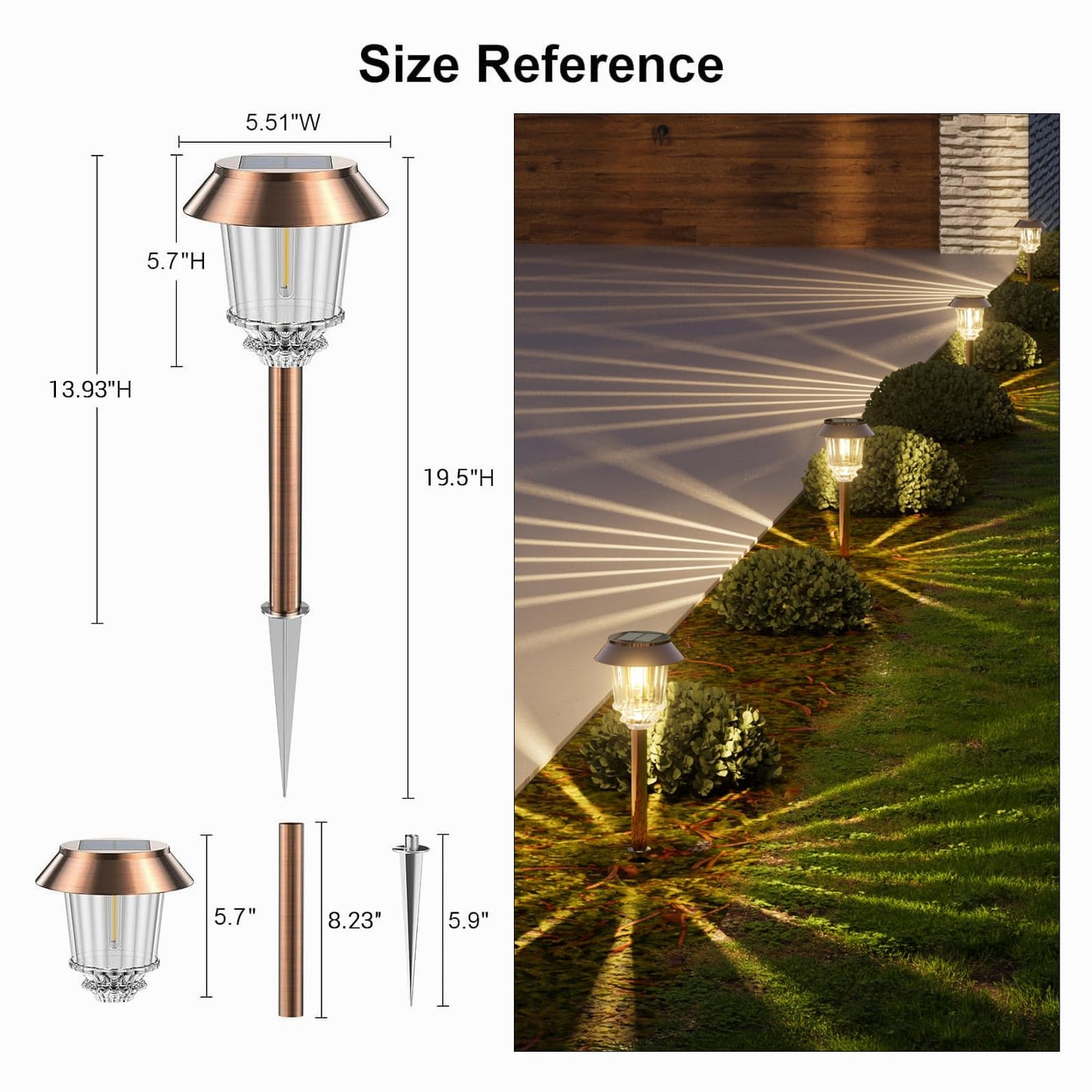XMCOSY+ Solar Pathway Lights Outdoor - 6 Pack Solar Garden Lights, 10-40 LM Dimmable Solar Lights Outdoor Waterproof Auto On/Off IP 65 Solar Powered Landscape Lighting for Patio Walkway Driveway