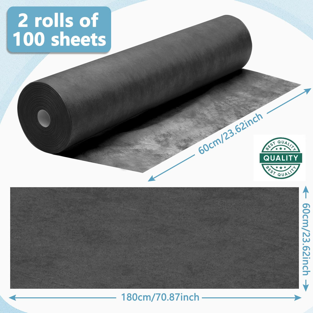 Tudomro 2 Roll Disposable Non Woven Bed Sheets 24 x 71 Inch Massage Table Paper Covers Non Woven Fabric Massage Sheets Waterproo