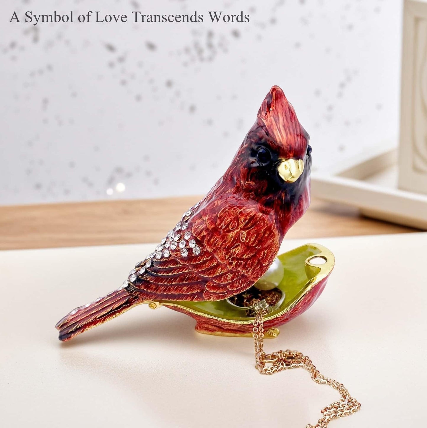 JWT Astyle Luxury Red Cardinal Bird Gifts Jewelry Trinket Boxes Hinged.Decorative Keepsake Ring Box.Necklace Rings Earrings Organizer.Bird Figurines Accents Home Decor Gifts for Women.
