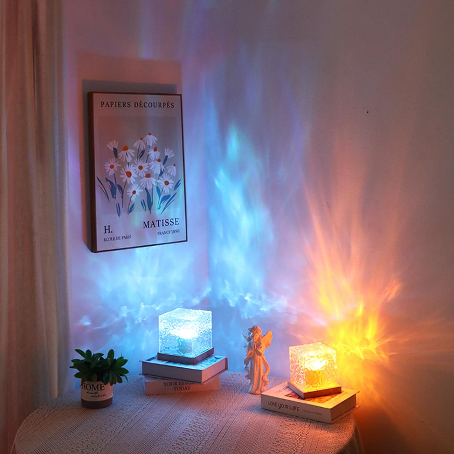 Ocean Wave Projector Light, 16 Colors Rechargeable Luminorthe Cube Lamp with Touch and Remote Control, Bringing Romance and Tranquility