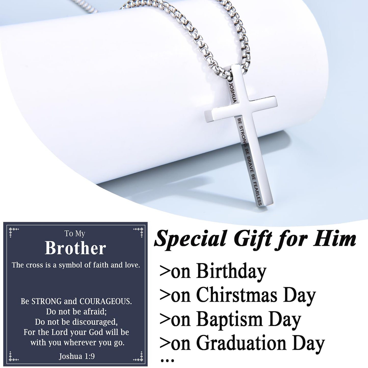 OAVOOK Cross Necklace Gifts for Brother from Sister Christian Gift for Teen Boys on Birthday Christmas Fathers Day Graduation
