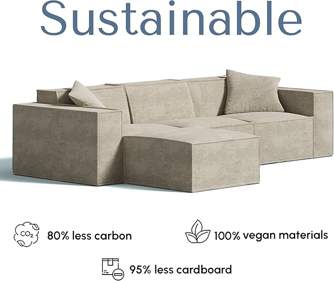 ROVE LAB M1 Modular Sectional Sofa with Ottoman, Sofa in a Box, Modular Couch, Spill-Resistant,Sustainable, Stylish, Modern Sectional Couch for Living Room with SmartFoam Comfort